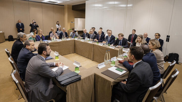 Iran's Foreign Minister Abbas Araghchi (2nd L) during a meeting on Tehran's nuclear programme with EU foreign ministers in Geneva, June 20, 2025. 