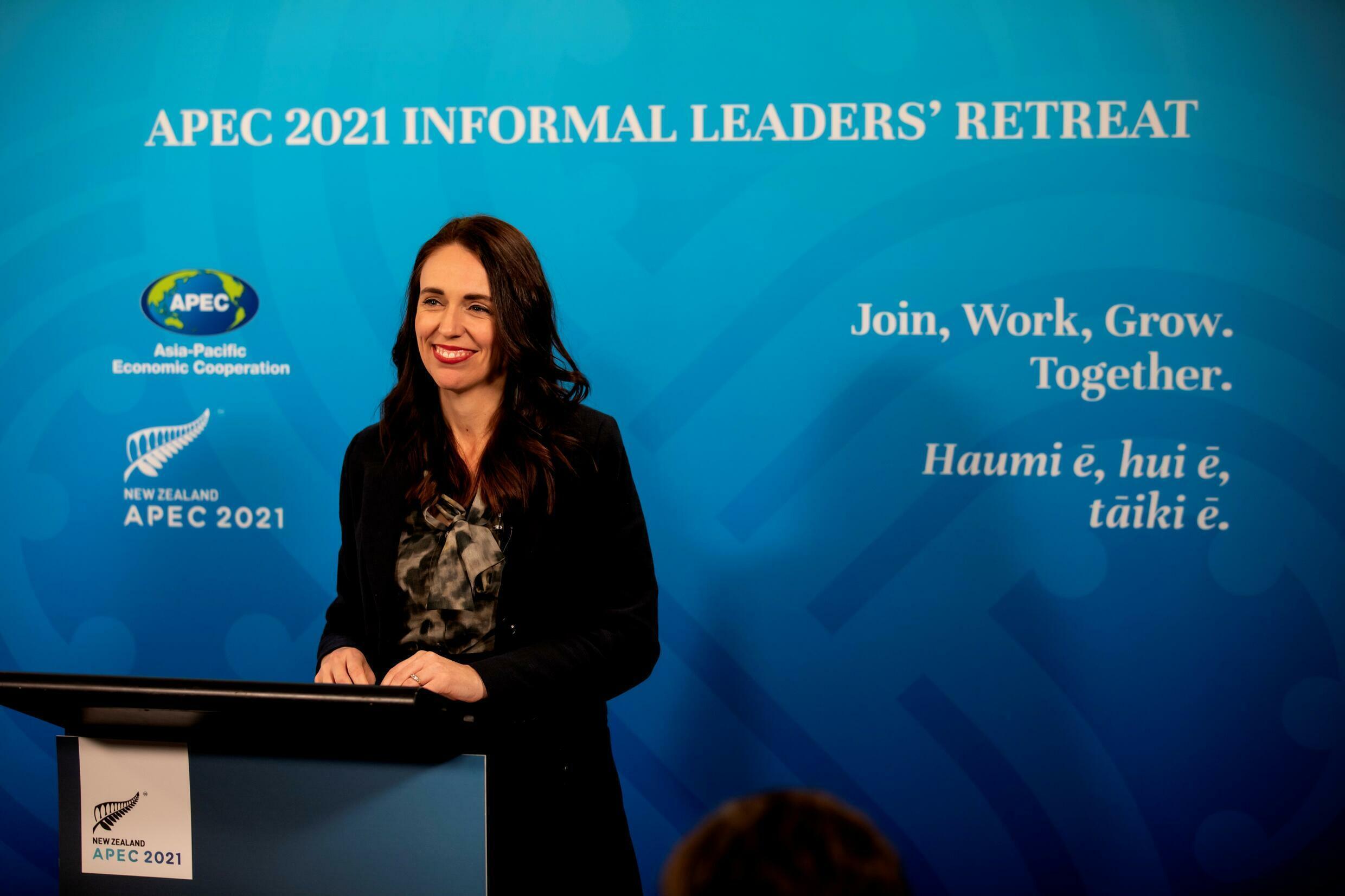 Photo provided by New Zealand's Apec on 17 July 2021 by New Zealand Prime Minister Jacinda Ardern