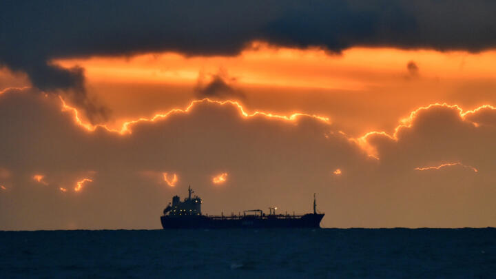 An oil tanker sails offshore Saint-Nazaire, western France, on March 10, 2016.