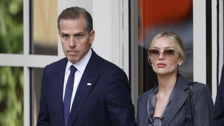 Hunter Biden, son of U.S. President Joe Biden, joined by his his wife Melissa Cohen Biden, departs the J. Caleb Boggs Federal Building on June 3, 2024 in Wilmington, Delaware.