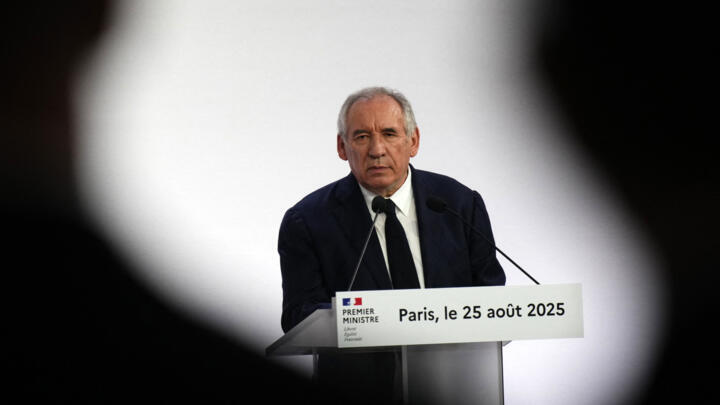 France's Prime Minister Francois Bayrou speaks during a press conference in Paris, on August 25, 2025.
