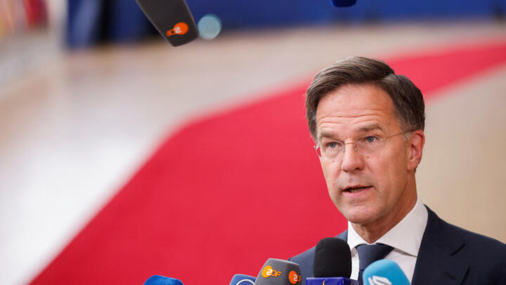 Dutch Prime Minister Mark Rutte speaks to the media on the day of a European Union leaders informal summit in Brussels, June 17, 2024.