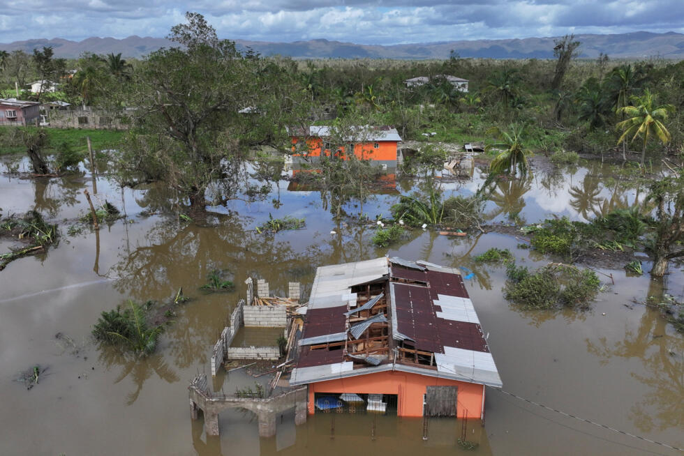 Drone view of flooding after Hurricane Melissa made landfall in St Elizabeth, Jamaica, October 29, 2025.