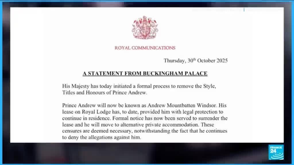 Andrew déchu de son titre par son frère, le roi Charles III