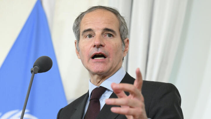 Director General of the International Atomic Energy Agency (IAEA) Rafael Grossi gives a statement as he arrives for a crisis meeting at the Chancellery in Vienna on June 25, 2025.