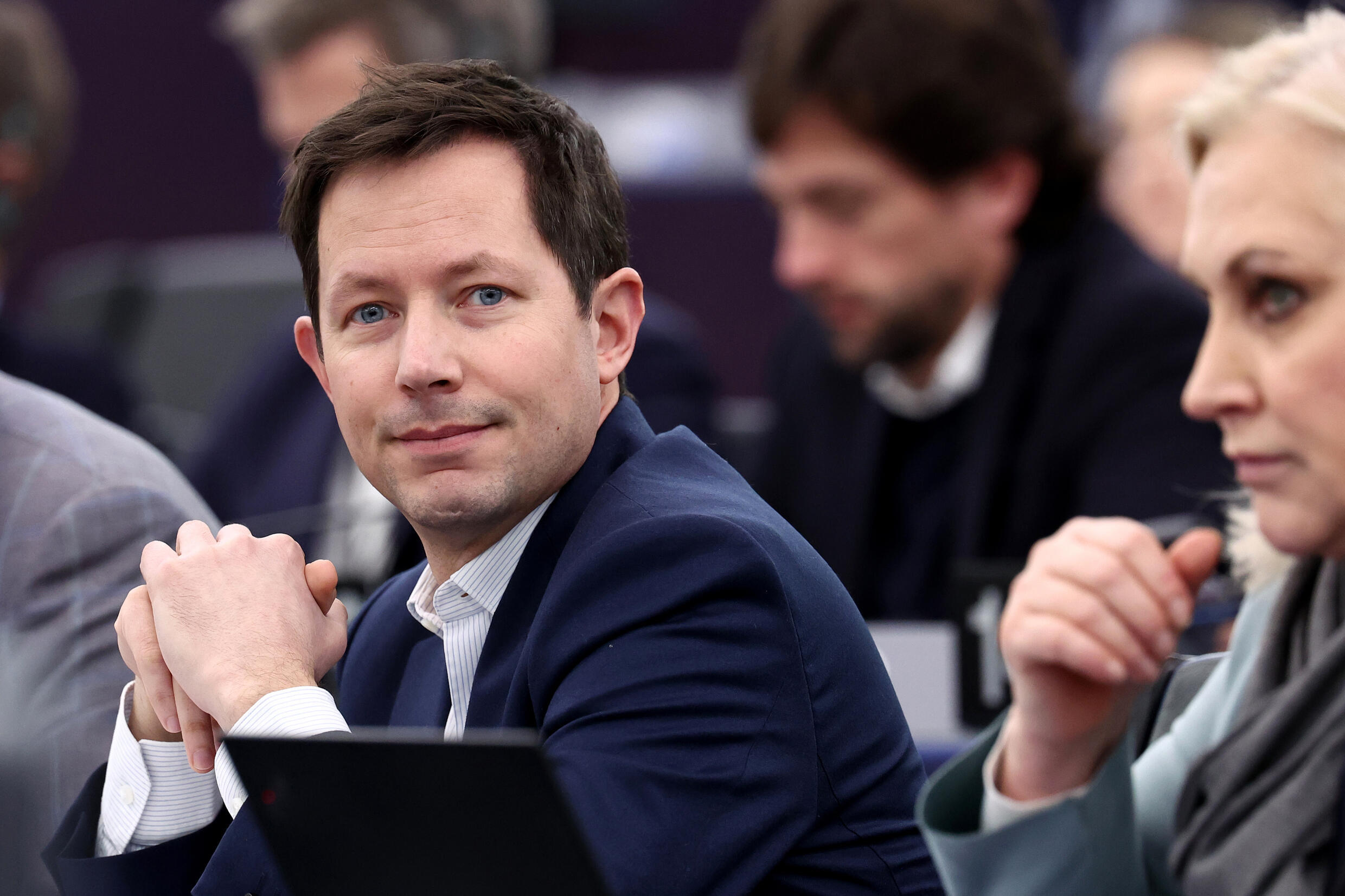 François-Xavier Bellamy (LR) participe à une session plénière du Parlement européen, le 12 mars 2024 à Strasbourg