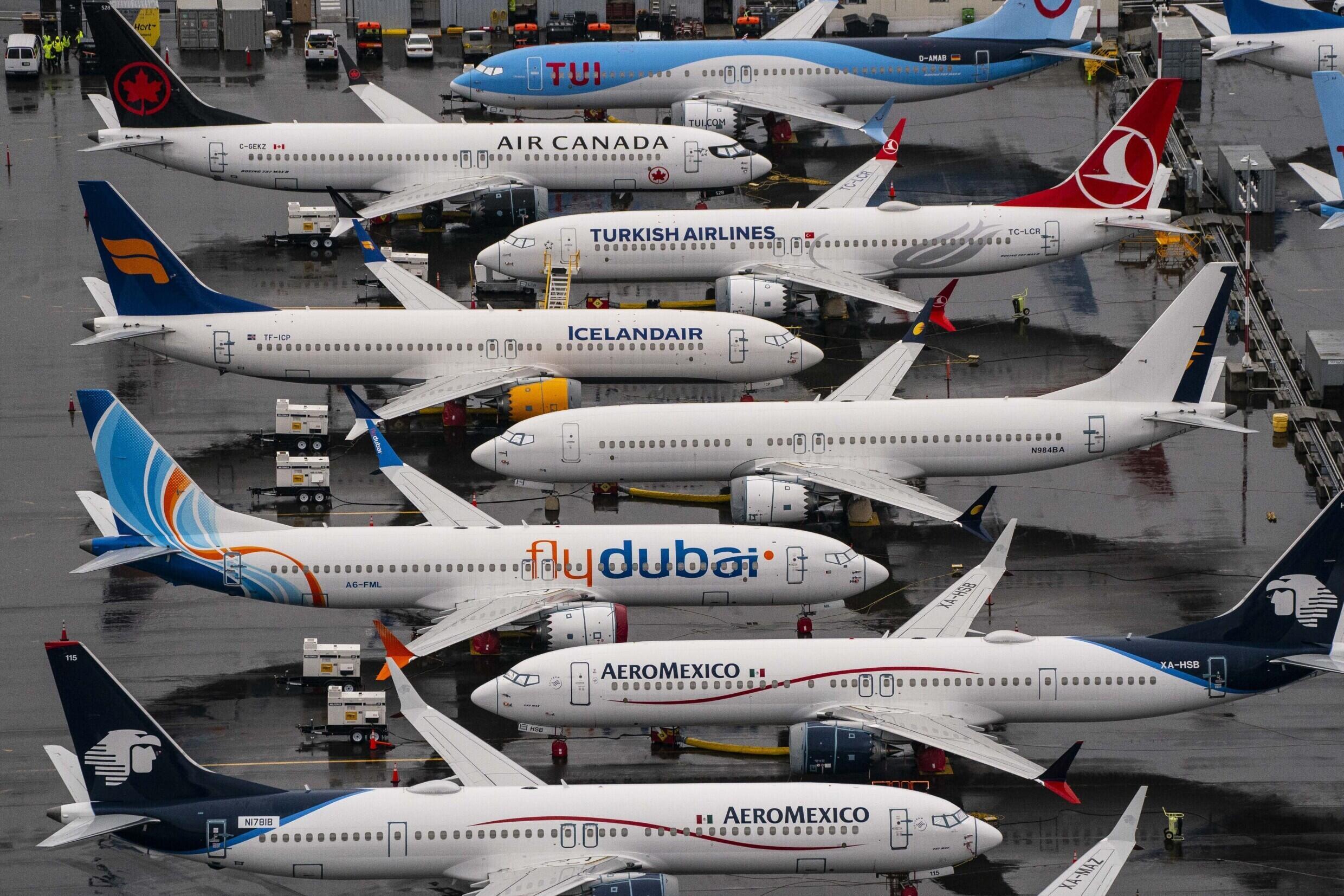 Des Boeing 737 MAX, cloués au sol après deux crashes en 2018 et 2019, à Seattle (ouest des Etats-Unis) le 20 novembre 2020