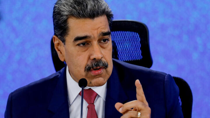 Venezuela's President Nicolas Maduro gestures as he holds a press conference in Caracas on September 15, 2025.