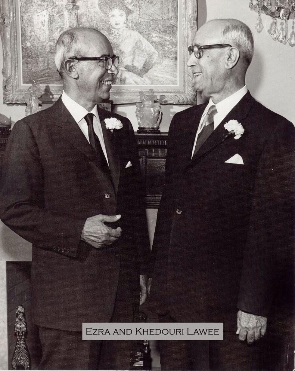 This undated photograph shows Ezra and Khedouri Lawee, who build the Baghdad villa