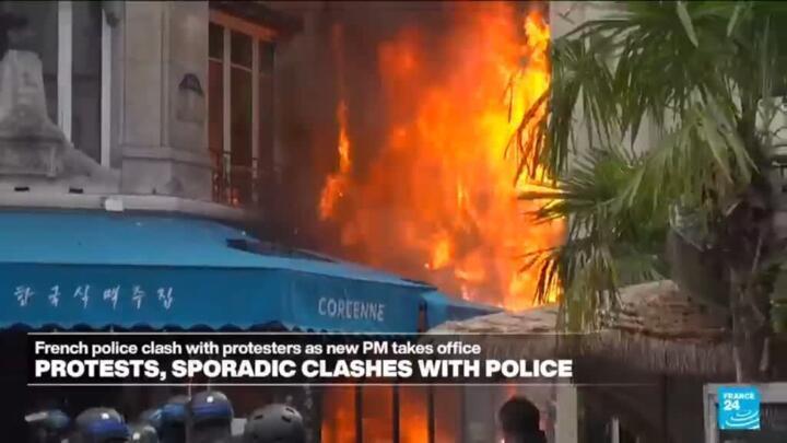 Protesters clash with police in France as new PM starts job