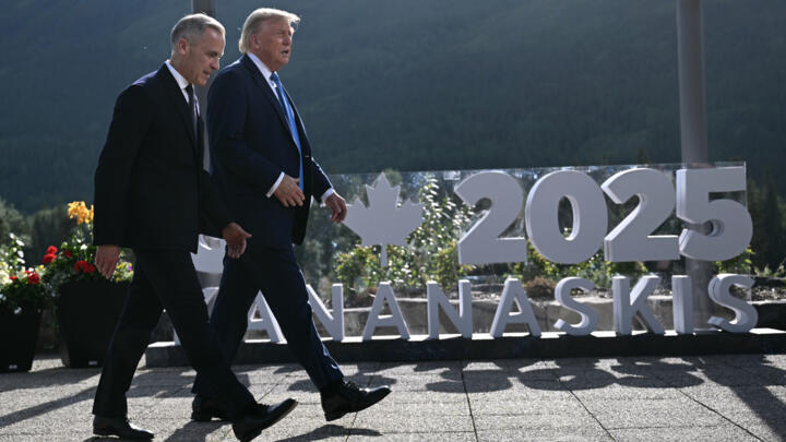 Canadian Prime Minister Mark Carney and US President Donald Trump at a G7 summit in Canada in June 2025.