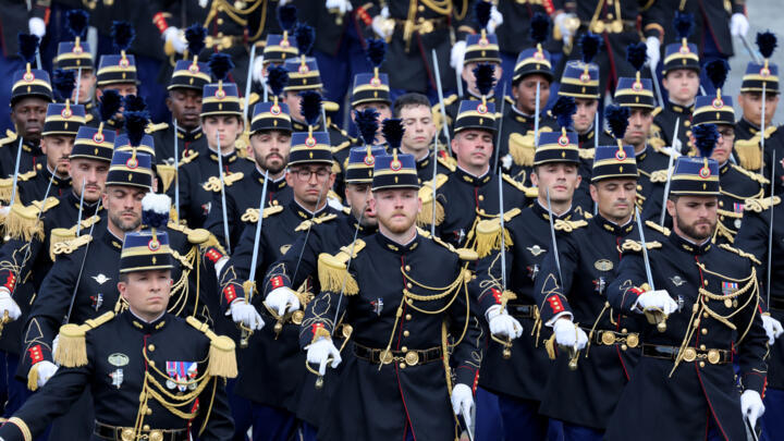 French Academie Militaire de la Gendarmerie Nationale (AMGN) members parade during the annual Bastille Day military parade on the Champs-Elysees Avenue in Paris on July 14, 2025.