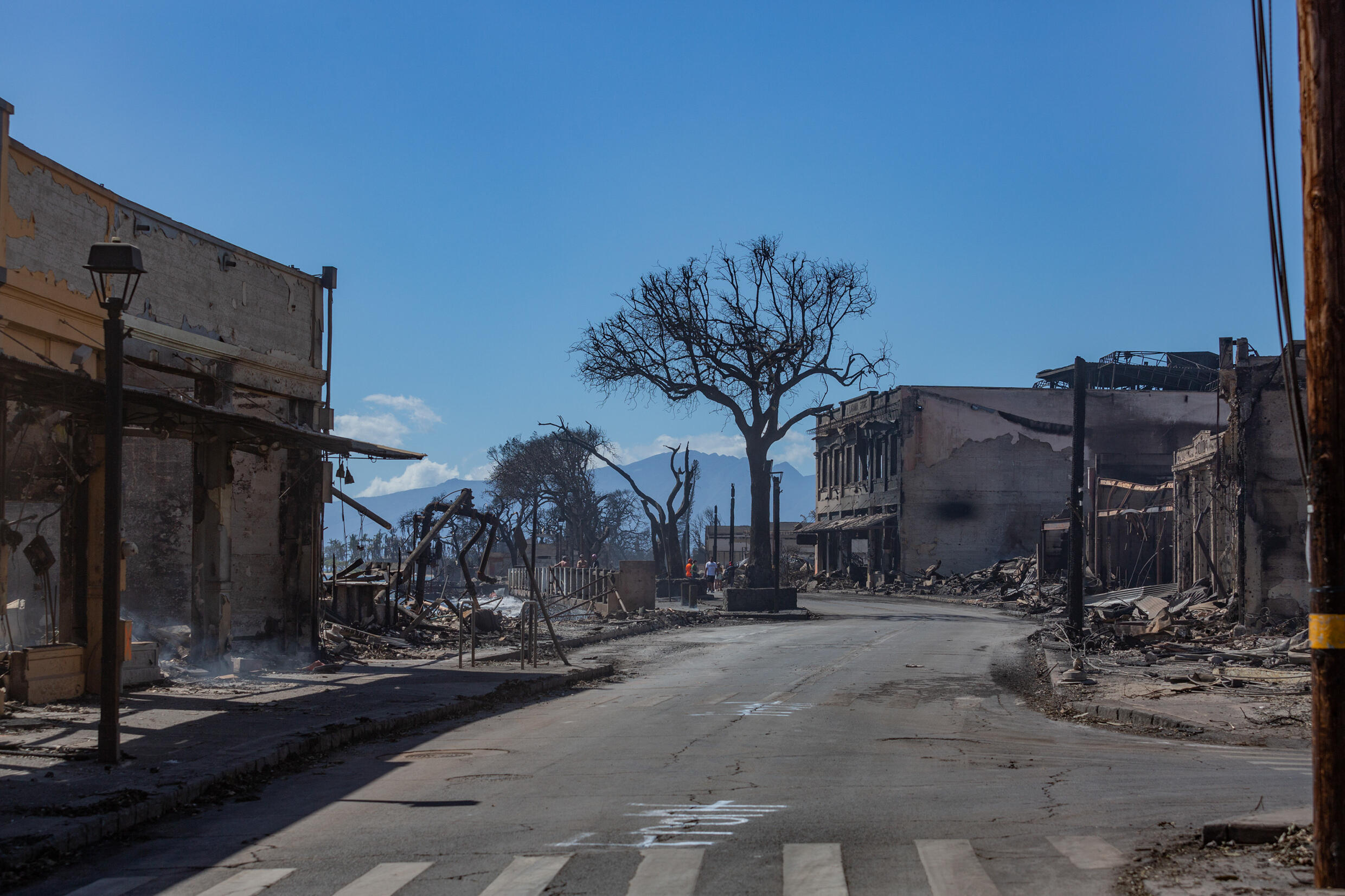 Destroyed buildings are seen along Front Street in the aftermath of the wildfire in Lahaina.
