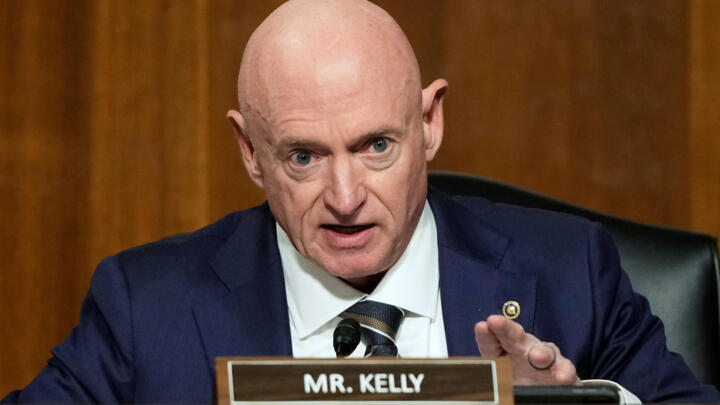 File image of Senator Mark Kelly, D-Ariz., speaking during the Senate Armed Services Committee confirmation hearing for Pete Hegseth.