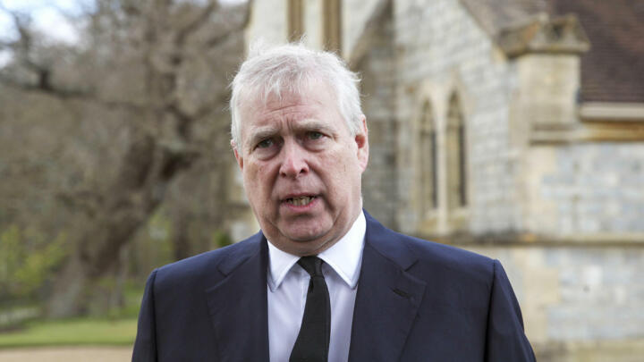 FILE - In this Sunday, April 11, 2021, file photo, Britain's Prince Andrew speaks during a television interview at the Royal Chapel of All Saints at Royal Lodge, Windsor, England.