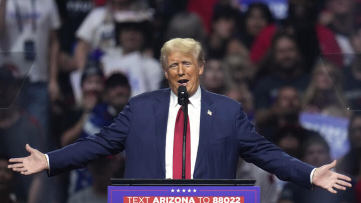 Republican presidential nominee former President Donald Trump speaks at a campaign rally Friday, August 23, 2024, in Glendale, Ariz.