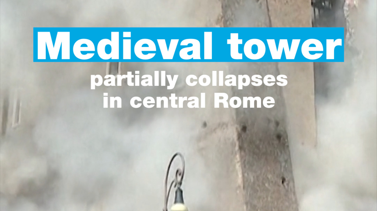Medieval tower partially collapses in central Rome