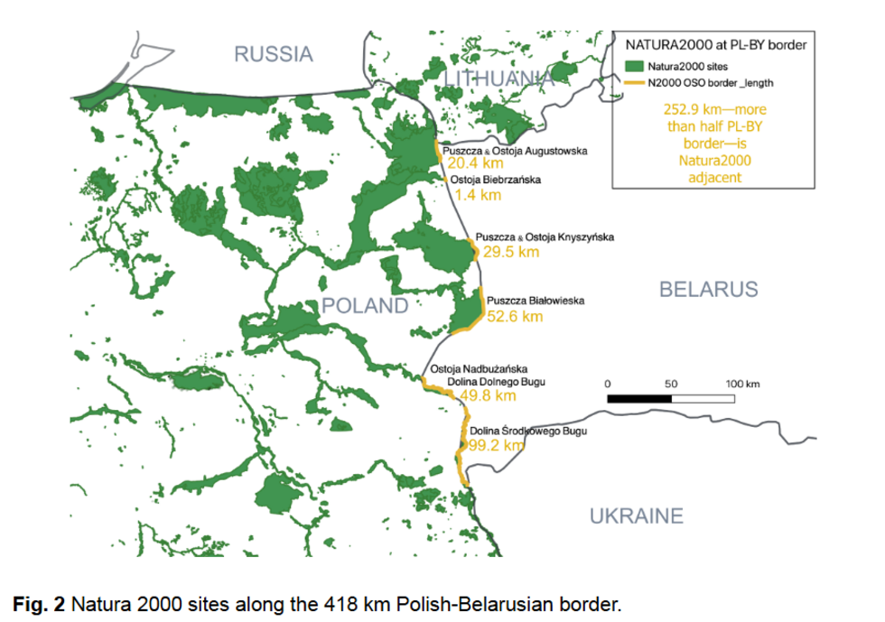 Nature protection (Natura 2000) sites along the 418 km Polish-Belarusian border.
