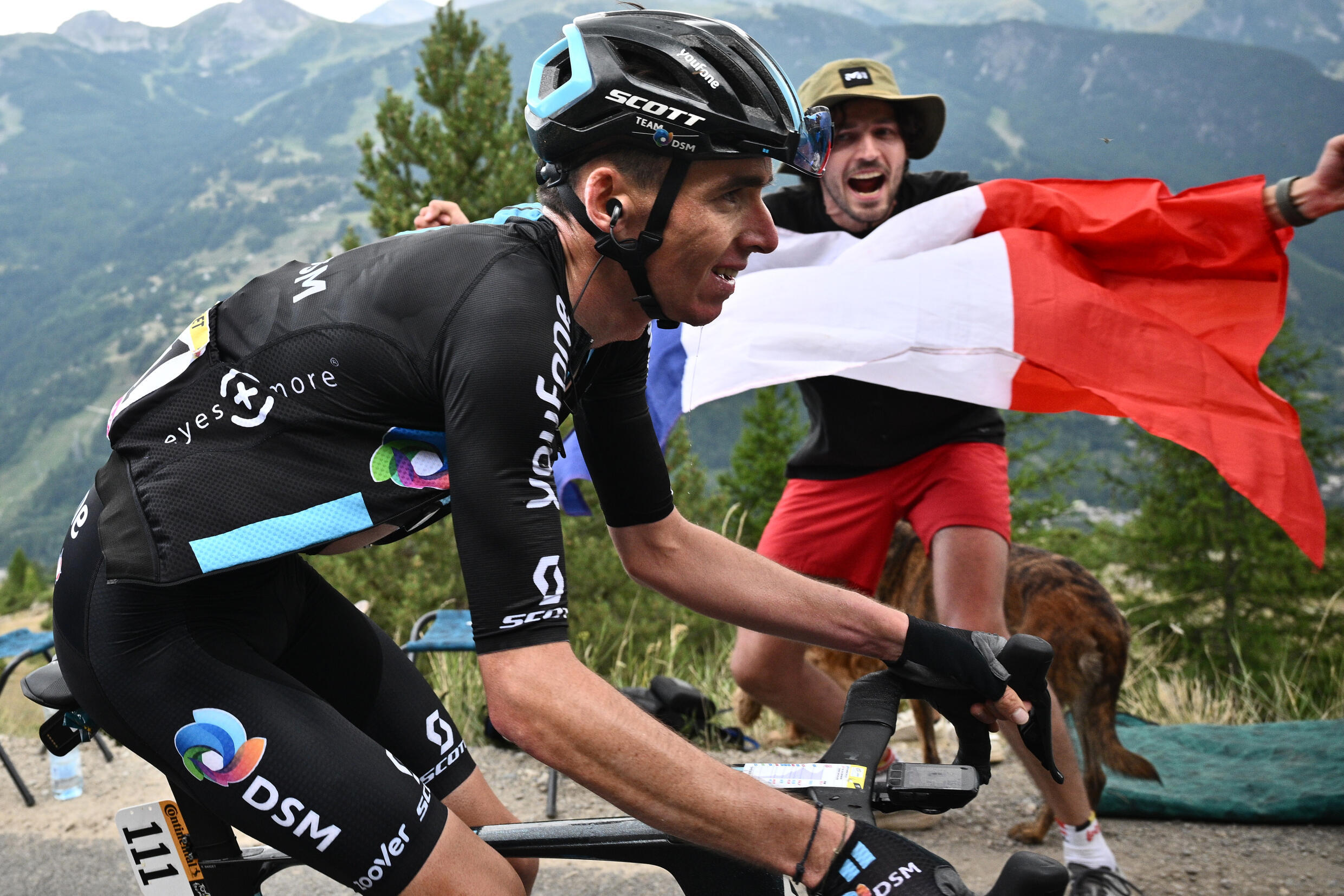 French fans roared on Romain Bardet during his soaring attack on the Col du Granon