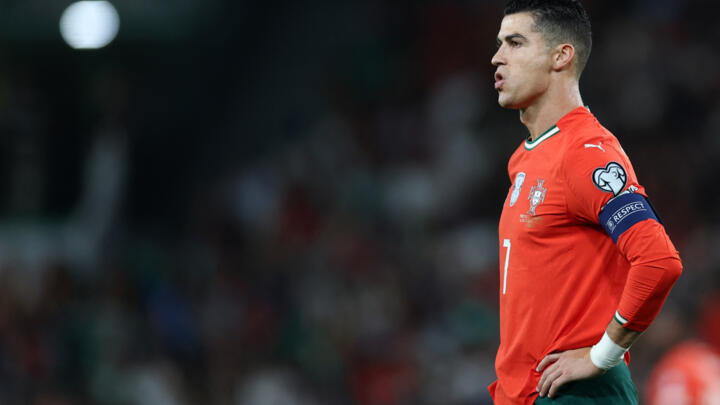 Portugal's Cristiano Ronaldo gestures during the World Cup qualifier against Hungary at Jose Alvalade stadium in Lisbon on October 14, 2025.