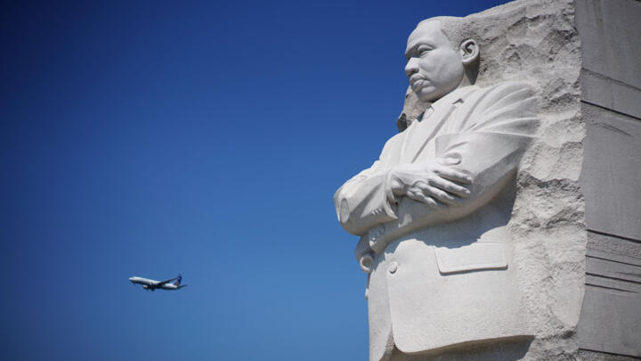 The Stone of Hope statue is seen at the Martin Luther King Junior Memorial in Washington, DC on July 2, 2018