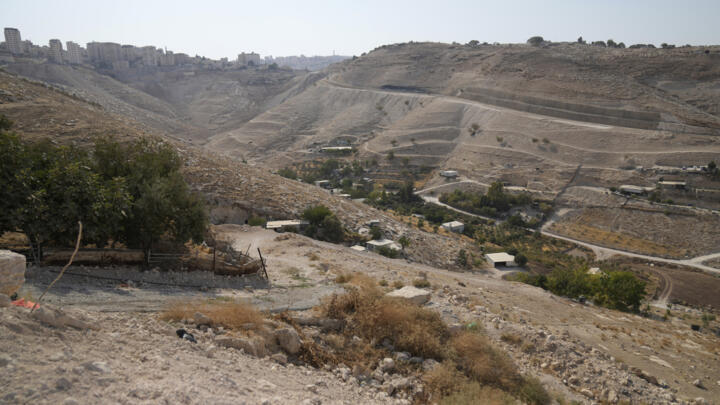 A general view shows the E1 area in the occupied West Bank, which Israel has earmarked for a major settlement plan, photographed on August 14, 2025.