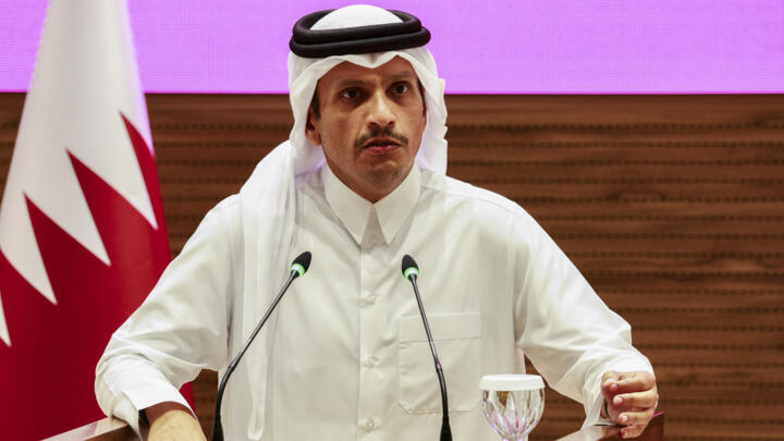 Qatar's Prime Minister and Foreign Minister Mohammed bin Abdulrahman al-Thani addresses a press conference following Israeli strikes in Doha on September 9, 2025. 
