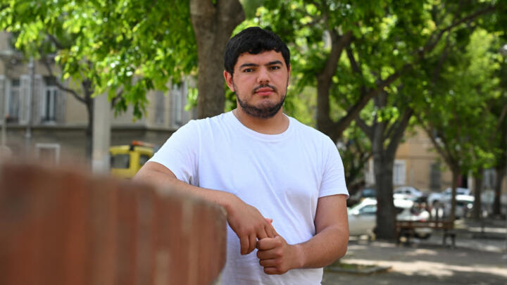 A file photo showing former Green Party candidate and anti-drug violence activist Amine Kessaci in Marseille, southeastern France, on May 27, 2024. 