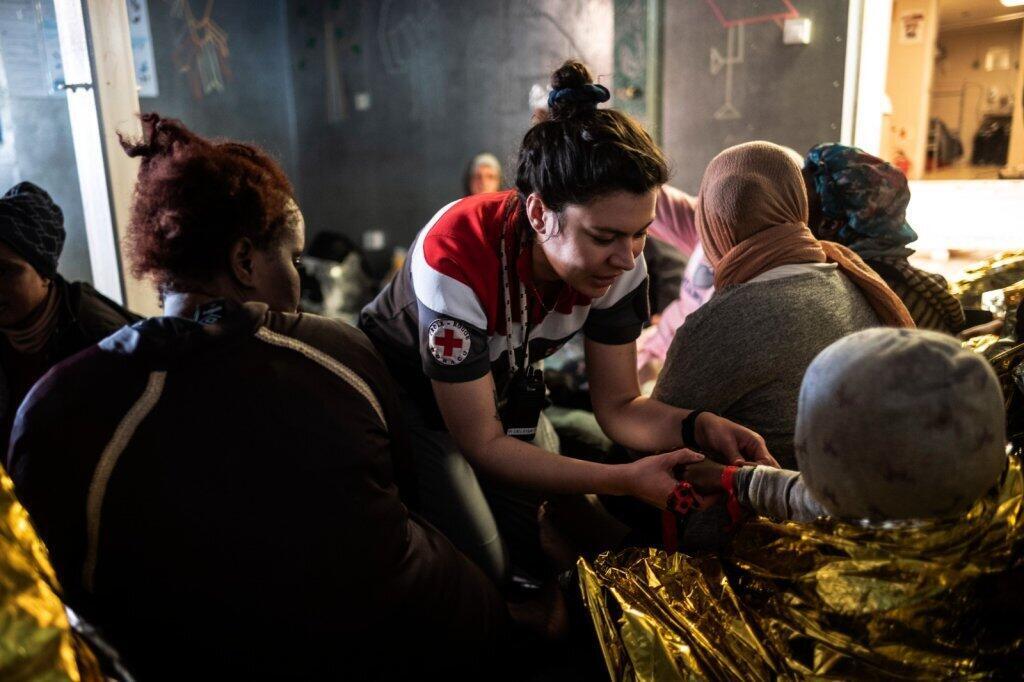 Des migrants à bord de l'Ocean Viking, le 14 mars 2024.