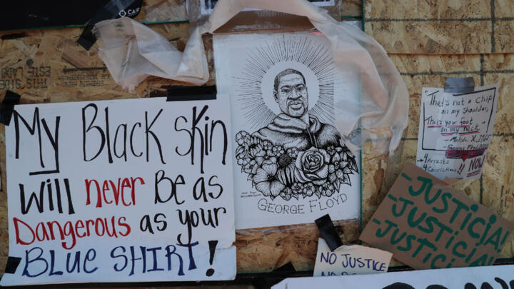 Art and posters can be seen at a memorial for George Floyd that has been created at the place where he was taken into police custody and later died in Minneapolis, Minnesota, U.S., June 1, 2020.