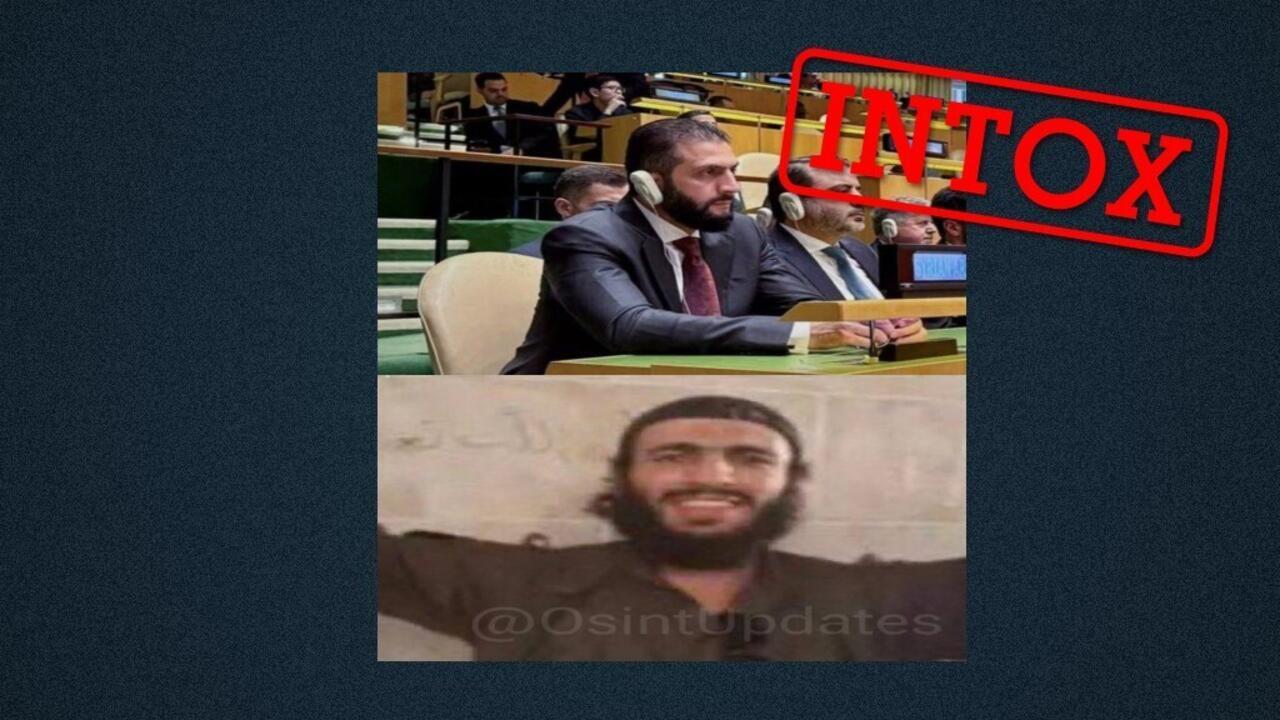 Ce jihadiste qui brandit deux têtes décapitées n’est pas le président syrien Ahmed al-Charaa