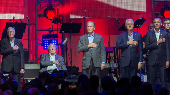Five former US presidents appear together for hurricane relief
