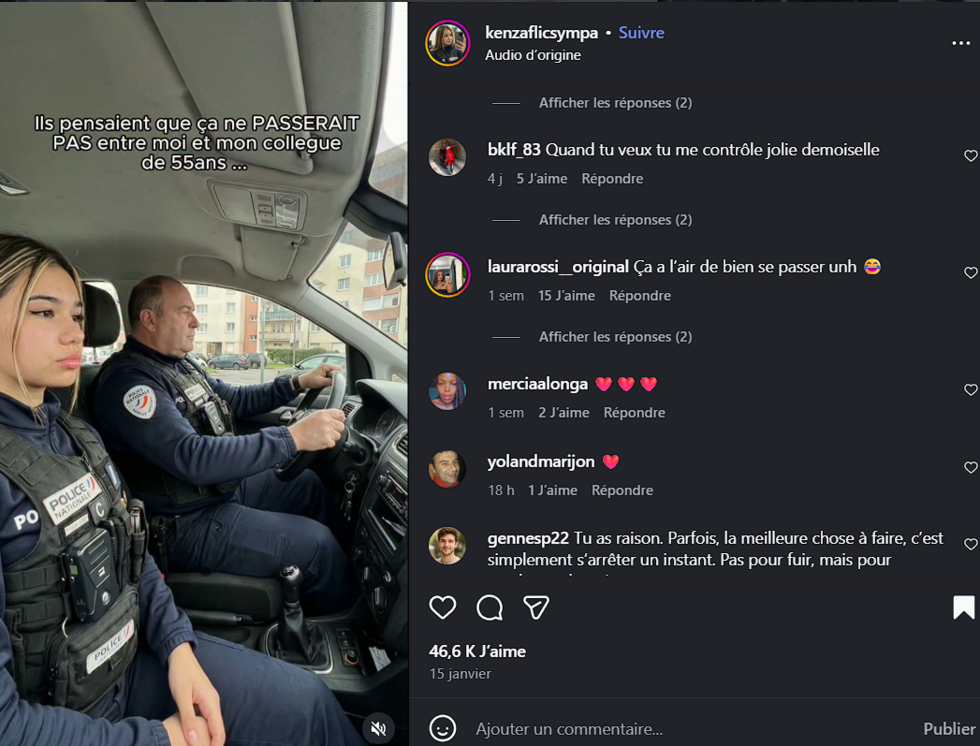 Cette vidéo d'une prétendue policière publiée le 15 janvier 2026 a été générée par IA.