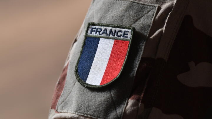 The French Army military crest displayed on a soldier's uniform in Niamey, Niger, on July 15, 2022.