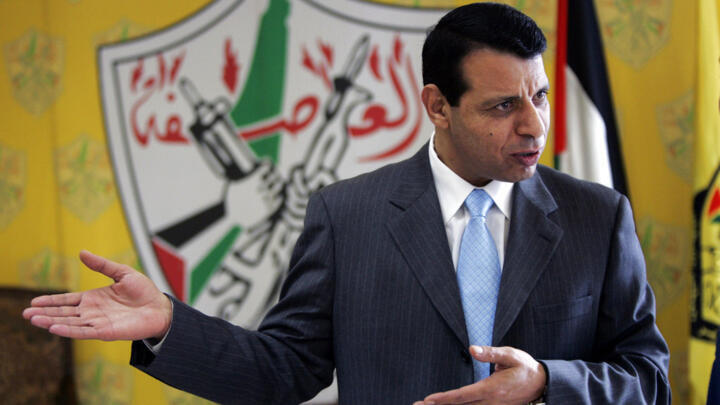 In this file photo, former Palestinian leader Mohammed Dahlan speaks during an interview with the Associated Press in his office in the West Bank city of Ramallah on January 3, 2011.