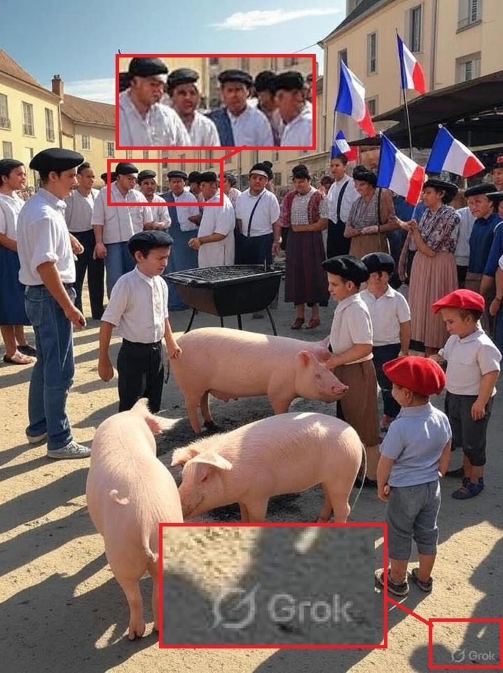 Cette photo d'un présumé fête des porcs publiée le 25 septembre 2025 sur X a été générée par le Grok. Red et zoomer en rouge par le personnel éditorial de la France 24 Observateurs.