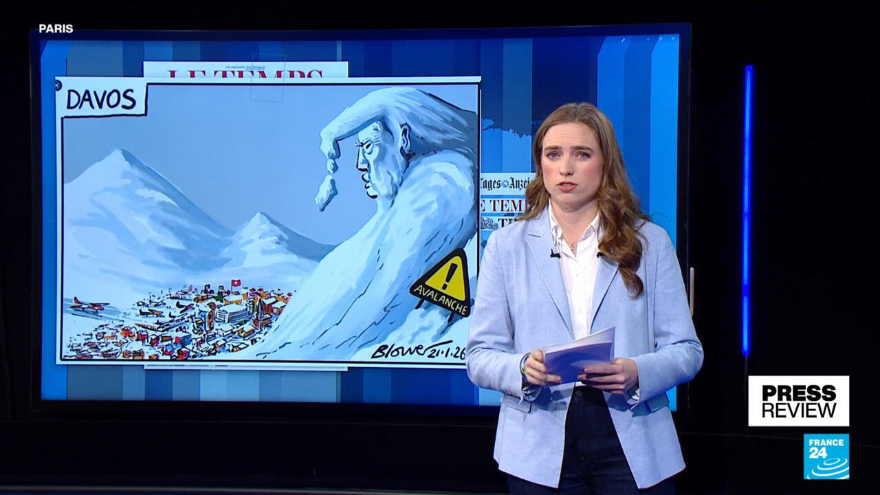 Press cartoonists on Trump's arrival for Davos forum in Switzerland