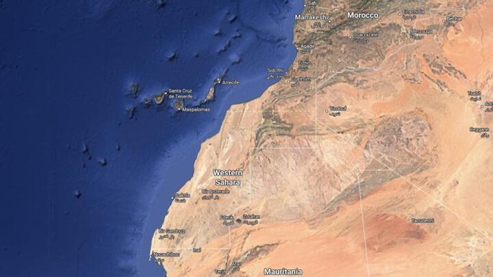 A screenshot of Google Maps' depiction of the border between Morocco and Western Sahara, as seen in Paris on November 12, 2025.