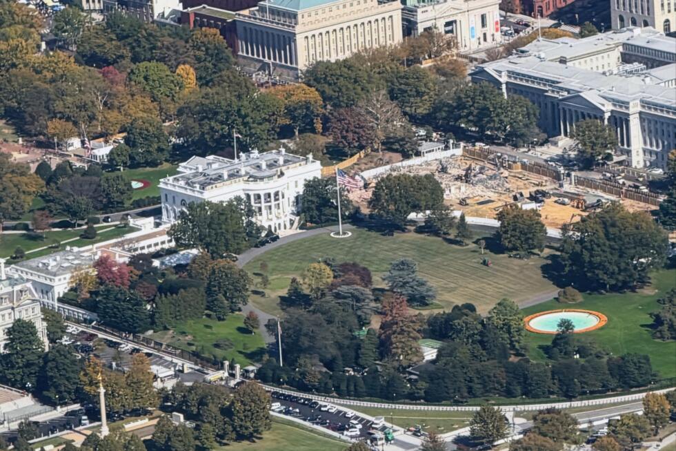 The almost complete demolition of the East Wing of the White House seen on October 23, 2025, to make way for a $250 million, 90,000-square-foot (8,360 m2) ballroom wanted by US President Donald Trump.
