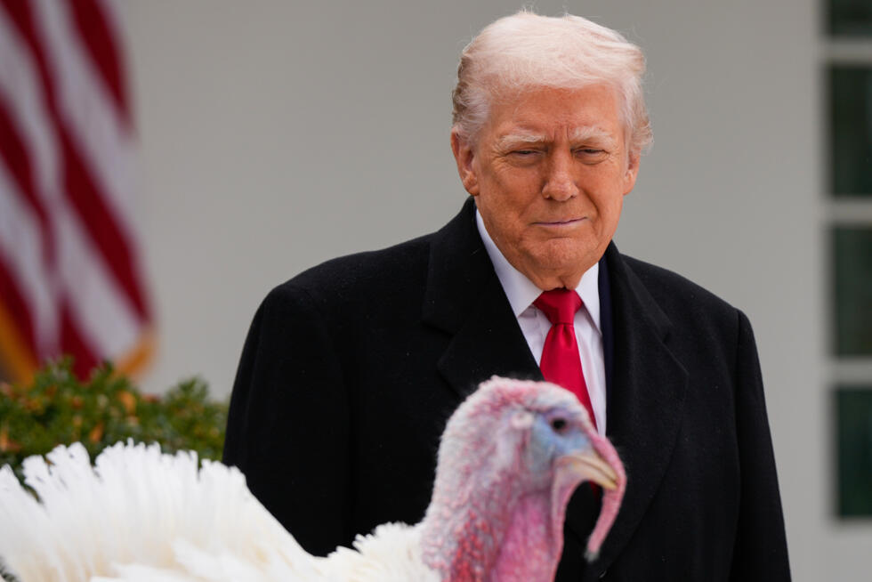 Donald Trump à la Maison Blanche lors de la cérémonie de pardon des dindes de Thanksgiving, mardi 25 novembre 2025.