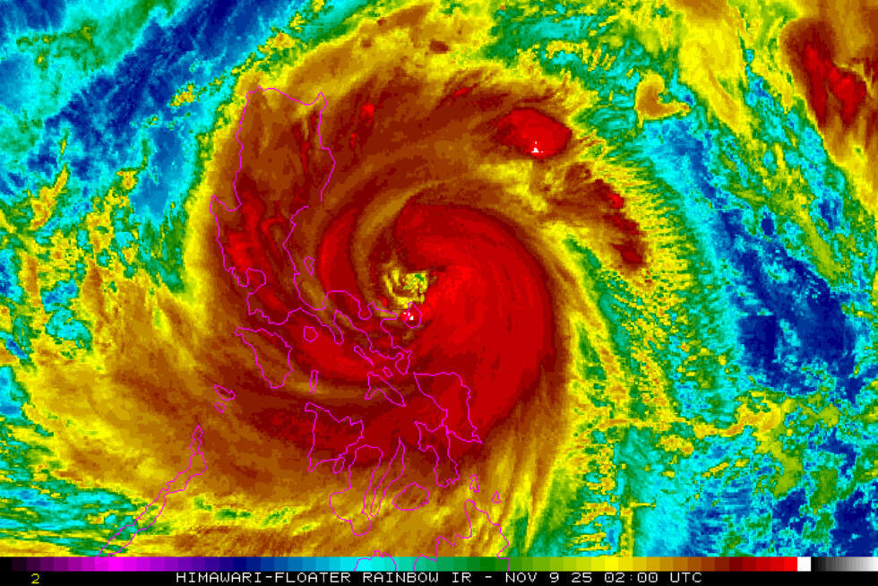 This handout from the US' National Oceanic and Atmospheric Administration taken on November 9 shows satellite imagery of super typhoon Fung-wong as it approaches the Philippines.