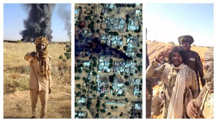 Screengrabs of videos posted by the paramilitary Rapid Support Forces after the fall of El-Fasher in Sudan.