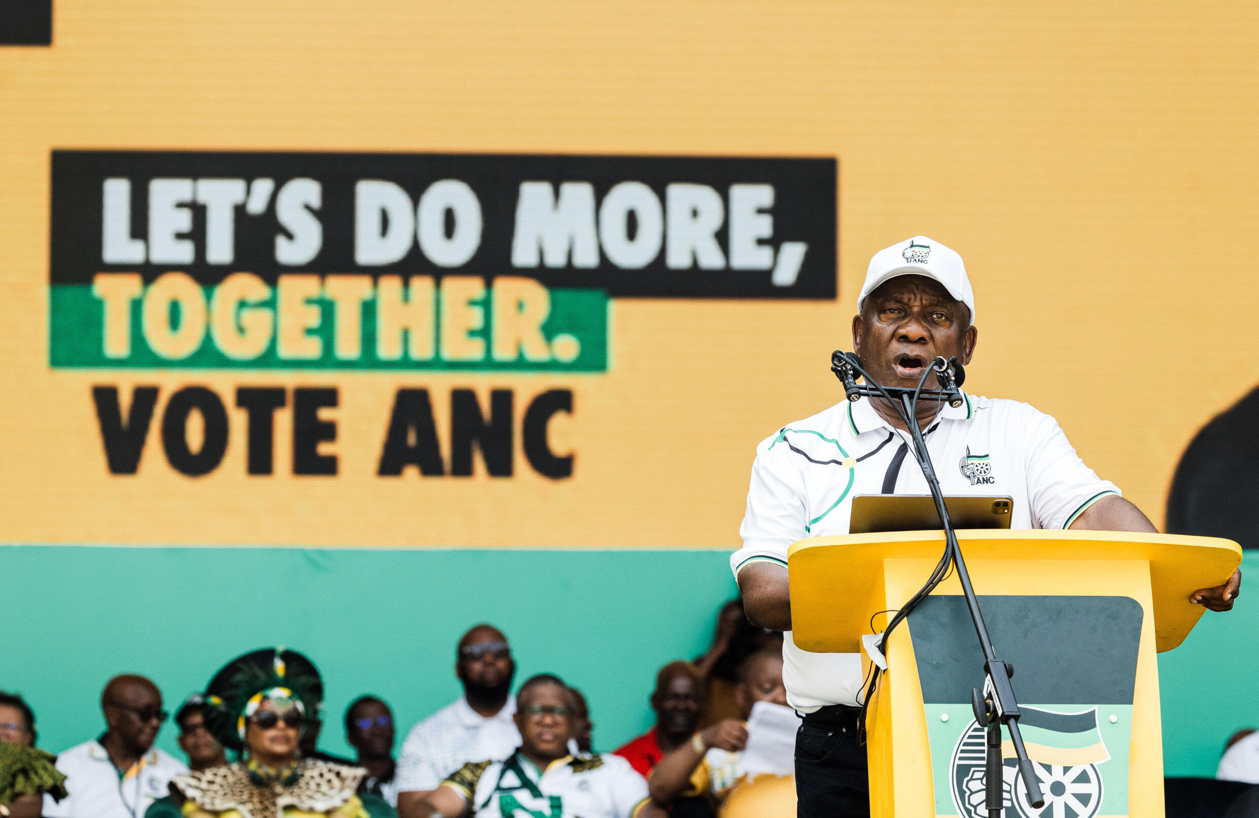 Le président Cyril Ramaphosa lors d'un meeting de l'ANC à Durban, en Afrique du Sud, le 24 février 2024