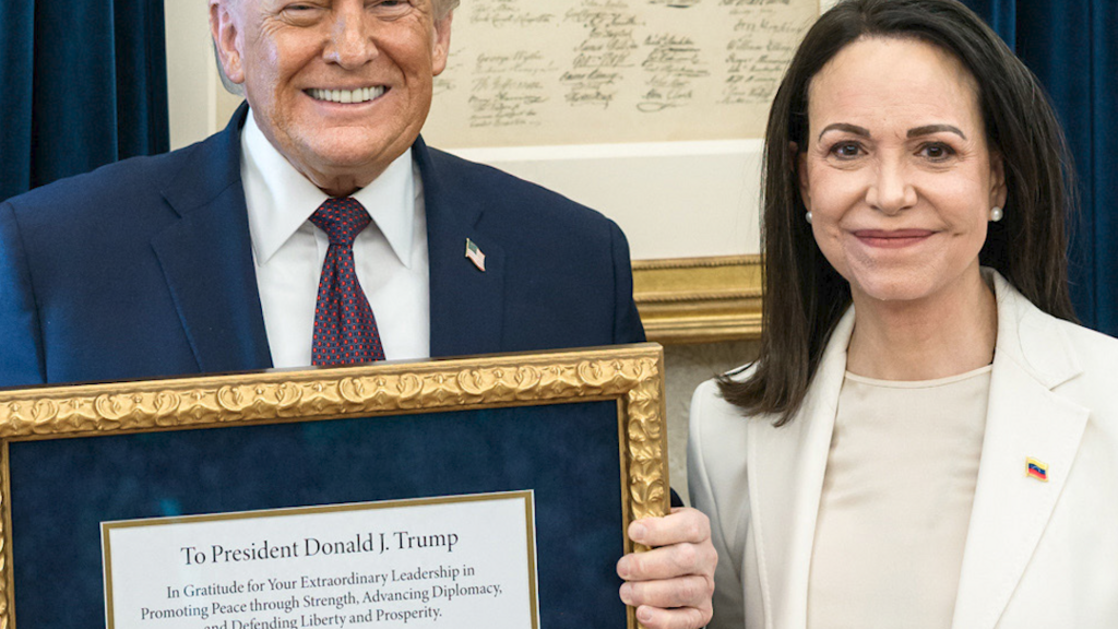 Venezuela's opposition leader Machado presents Trump with her Nobel Peace Prize
