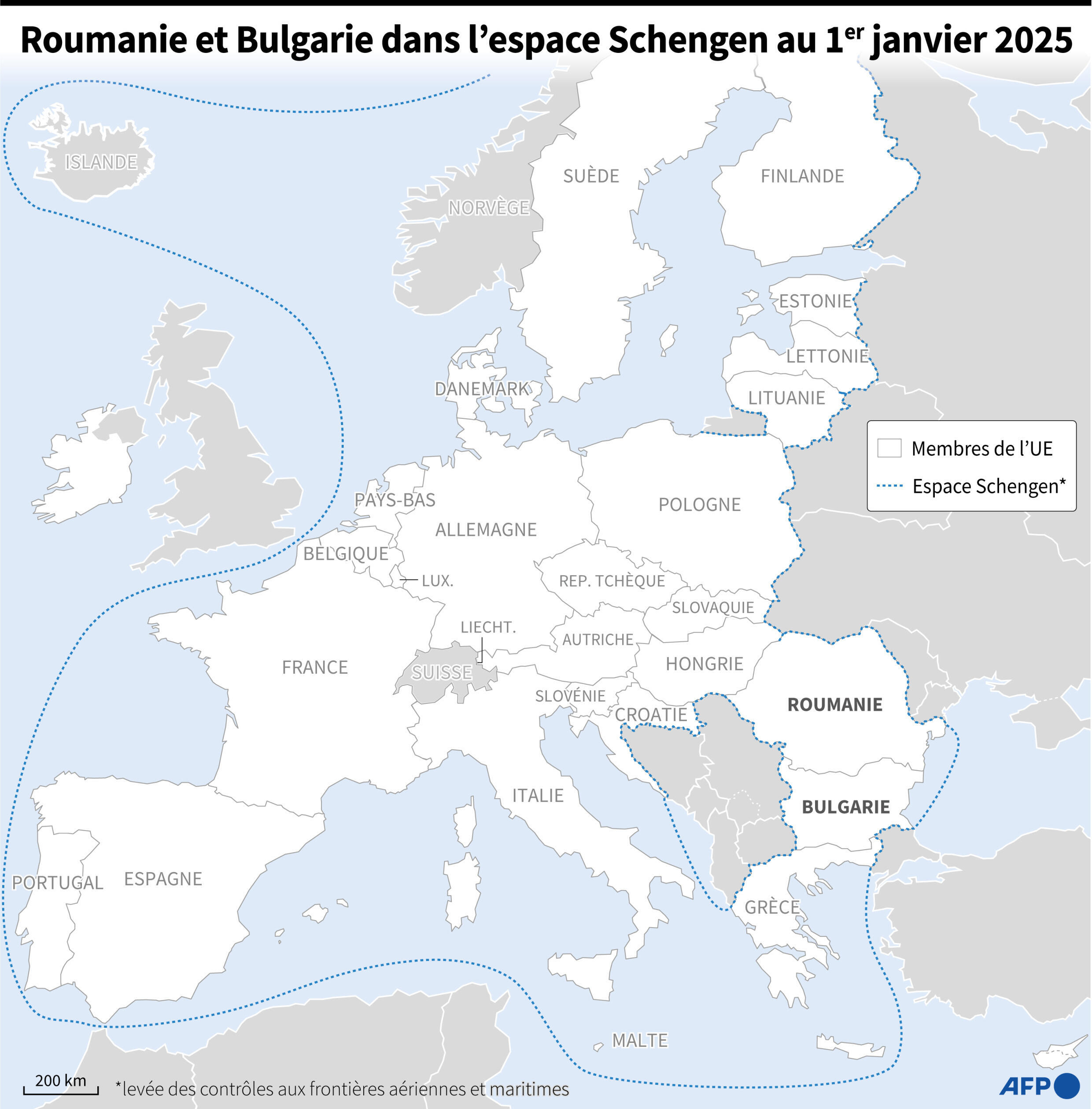 Roumanie et Bulgarie dans l'espace Schengen au 1er janvier 2025