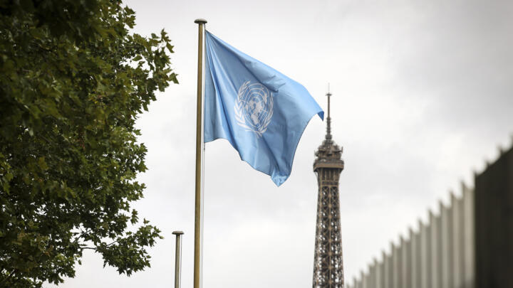 The UNESCO flag flies at its headquarters Tuesday, July 22, 2025 in Paris.