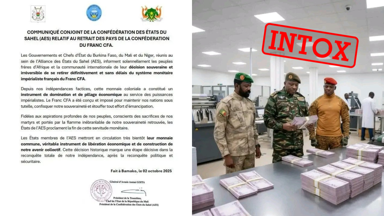 Les pays de l’AES mettent fin au franc CFA ? Un faux communiqué et de fausses images