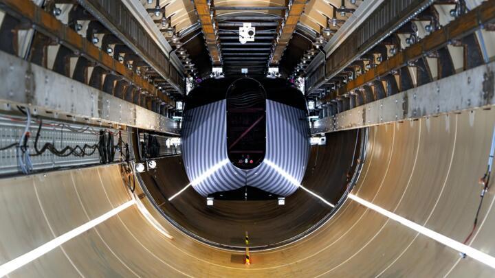A pod inside a 420-metre (1,377-foot) tunnel at the European Hyperloop Center testing facility in Veendam, on September 7, 2024.