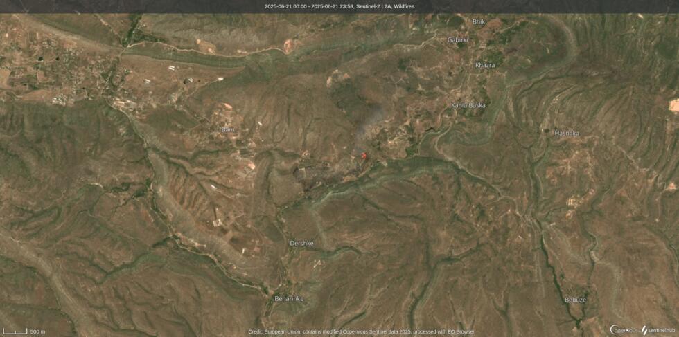Sur cette image satellite datée du 21 juin, des incendies sont visibles dans la zone de Deraluk.