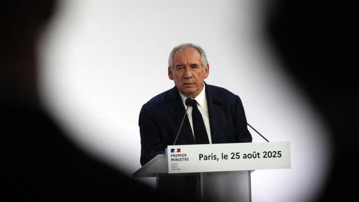 France's Prime Minister Francois Bayrou speaks during a press conference in Paris, on August 25, 2025.